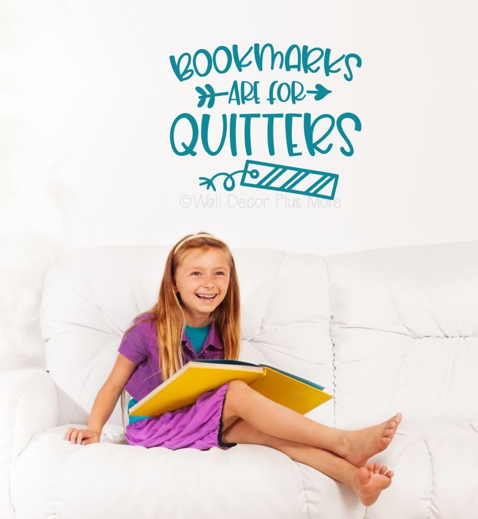 Bookmarks for Quitters Book Worm Vinyl Wall Art Decal - Modern Inspiring Classroom Quote Sticker - Reading Room Inspirational Wall Sticker - Removable Quotes for Wall Decor - Vinyl Lettering Decor