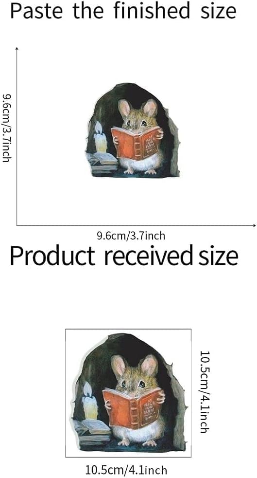 3Pcs 3D Mouse Hole Wall Stickers,Mouse Reading Book in Wall Decals Water Proof Funny Wall Stickers for Bedroom Nursery Wall Decor Murals