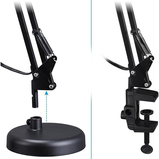 Adjustable Clamp Desk Lamp 24" Height, Swing Arm Architect Metal Table Lamp, Gooseneck and 360° Rotating Shade, E26 Base (Bulb NOT Included) Black Clip-On Light for Office, Study, Reading, Crafting