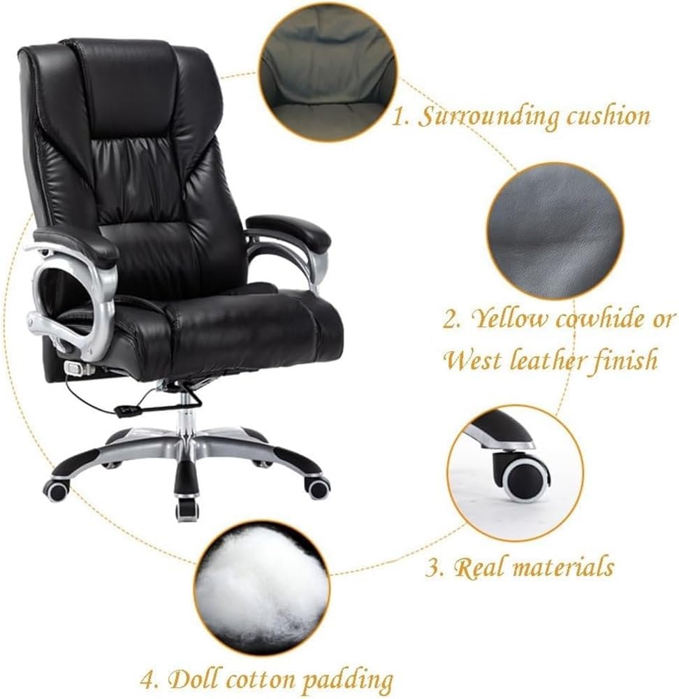 Genuine Leather High Back Executive Reclining Office Chairs with Adjustable Armrests Universal Wheels Ergonomic Chair for Meeting Room Lunch Break Reading
