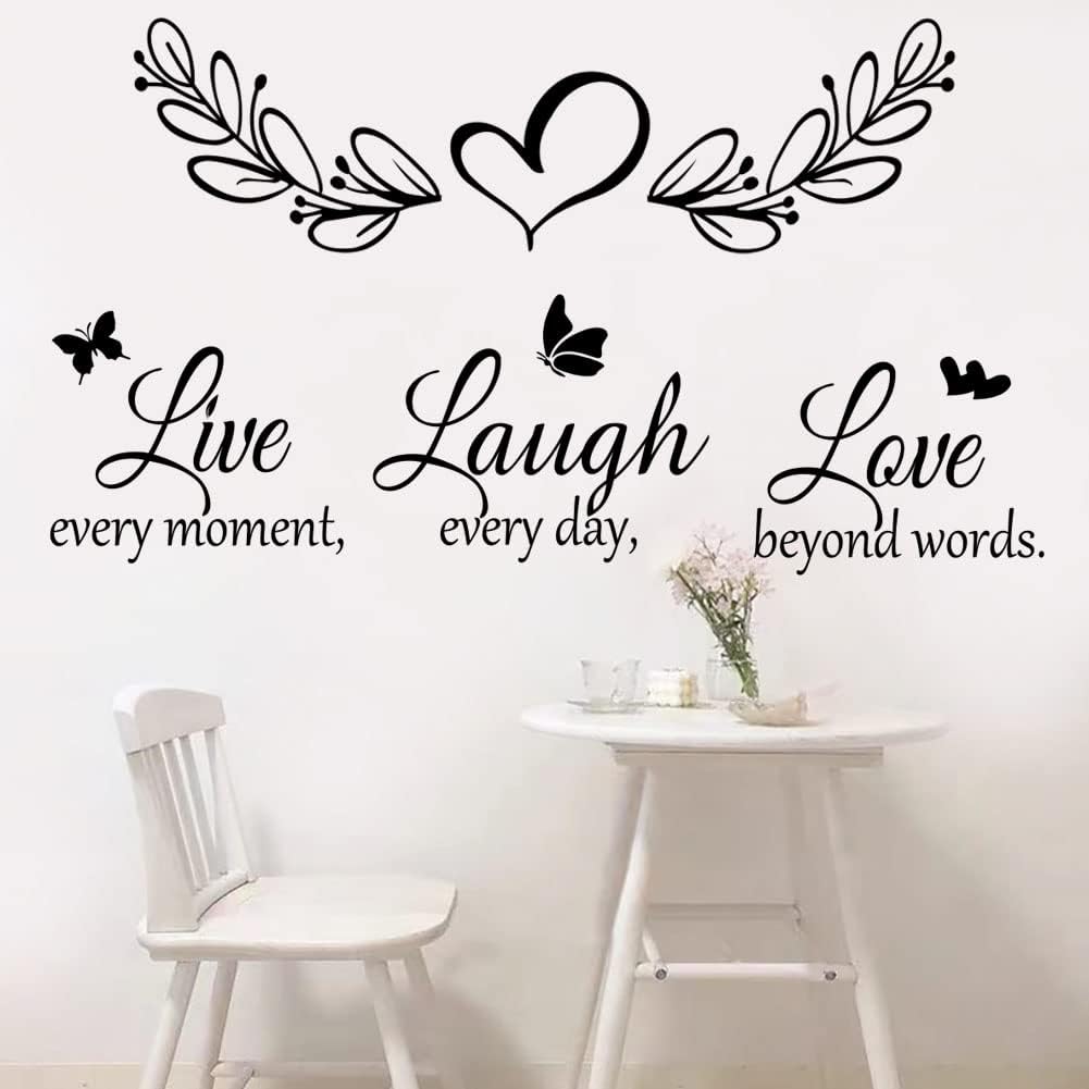 Family Inspirational Quotes Vinyl Wall Decal Quote Live Every Moment Laugh Every Day Love Beyond Words Wall Sticker Motivational Wall Stickers for Bedroom Living Room Window Decor Home Decor