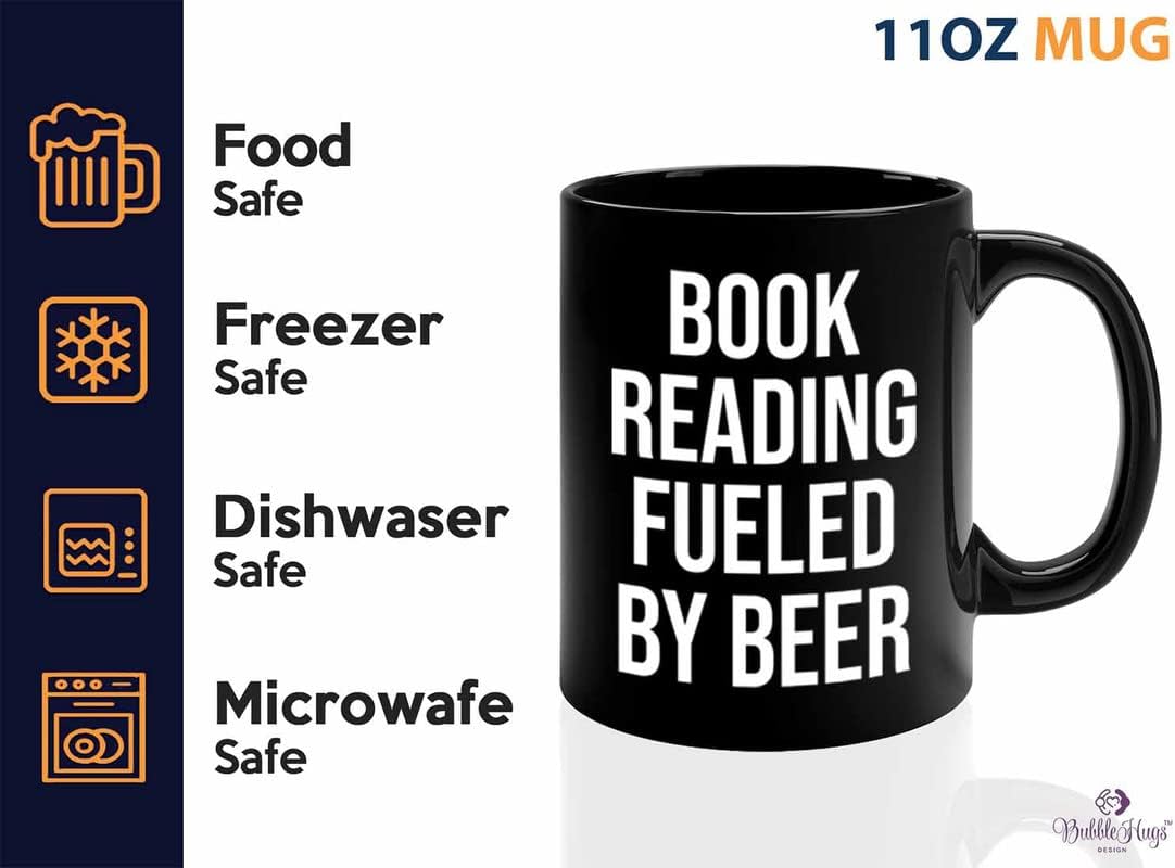 Hobby Beer Lover Coffee Mug 11oz Black - book reading fueled by beer - Mountain Biking, Bike Riding, Bicycling Lover, Cycling Bike Enthusiast, Road Bike
