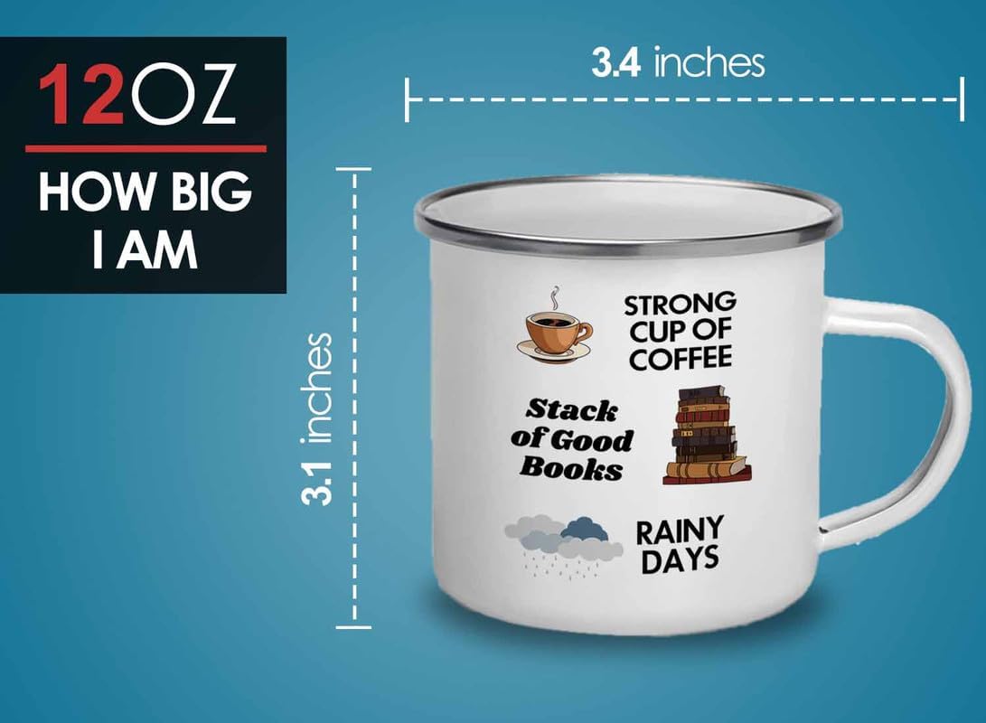 Reading Camper Mug 12oz - Coffee Book Rainy Days - Reader Gift Bookworm Owl Lover Cat Lover Book Lover Novelist Librarian Writer
