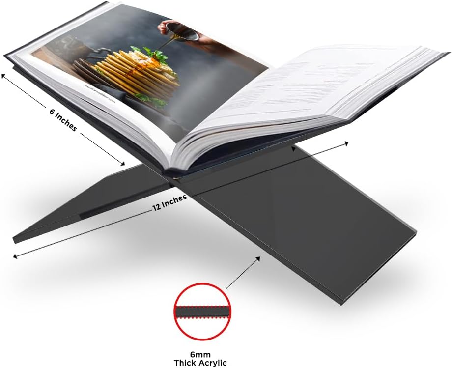SK Acrylic Book Stand Large - 6 x 12 x 6 - Quran Holder - Coffee Table Book Stand - Cookbook Stand for Kitchen - Home and Table Decor