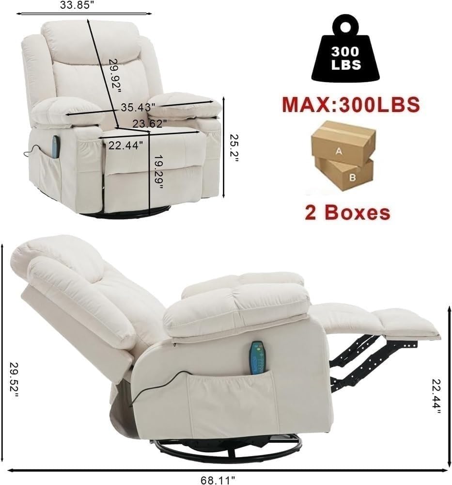 Electric Lift Recliner Chair Fabric Electric Recliner Chairs for Adults Massage Heat 360 Swivel Rocker Ergonomic Lounge Chair Comfort Rocker Recliner Sofa Living Room