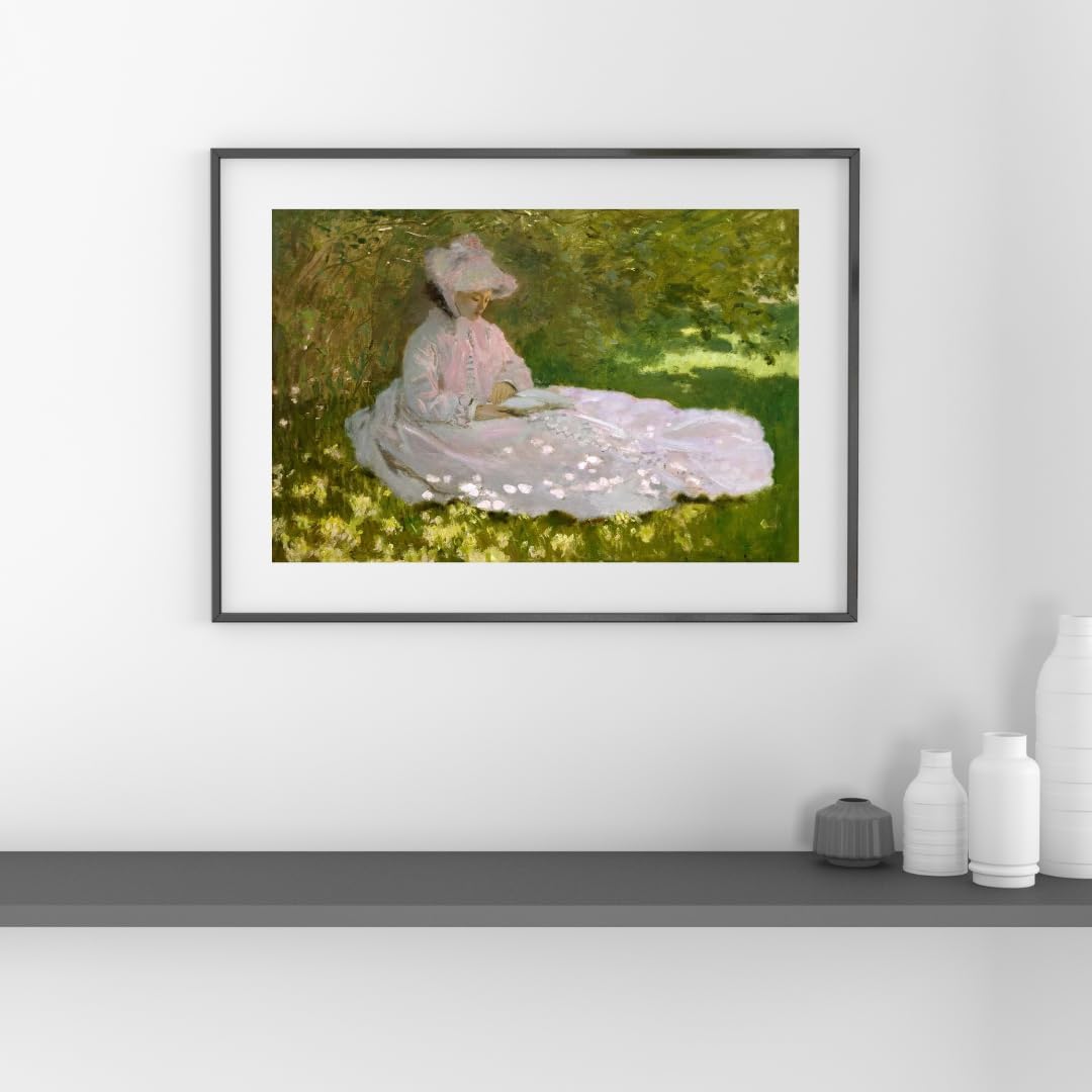 Springtime The Reader Woman Seated Reading under a Canopy of Lilacs 1872 Impressionism Painting By Claude Monet 7"X10" Image Size on CANVAS Fine Art Print Poster Shipped Rolled-up