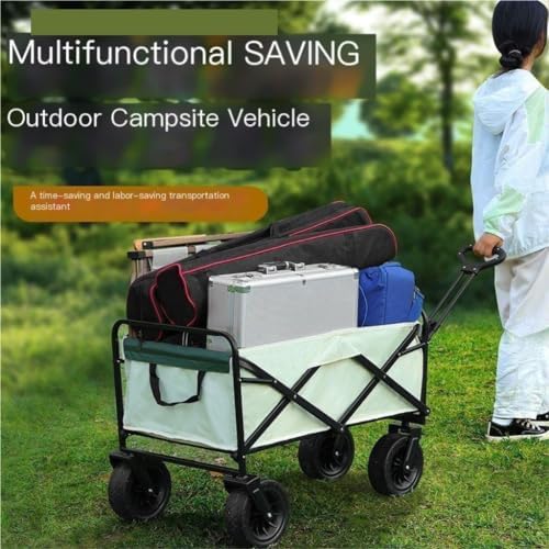 Portable Camping Cart,Outdoor Folding Beach Cart with Pull Rod Portable Camping Trolley for Camper Hand Push Trailer with Small Pull Car Foldable and Easy to Carry Black Color Id