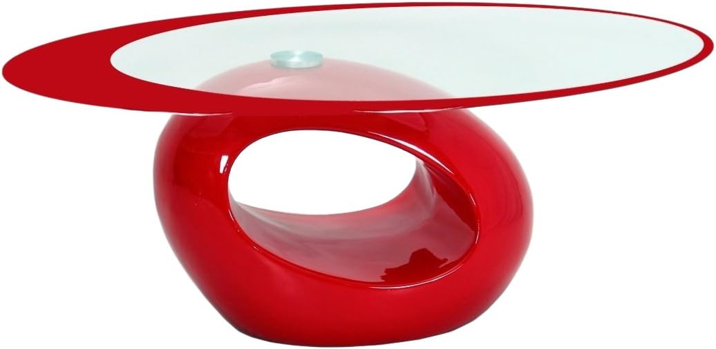 Fab Glass and Mirror Stylish Oval Shape Coffee Table, Red