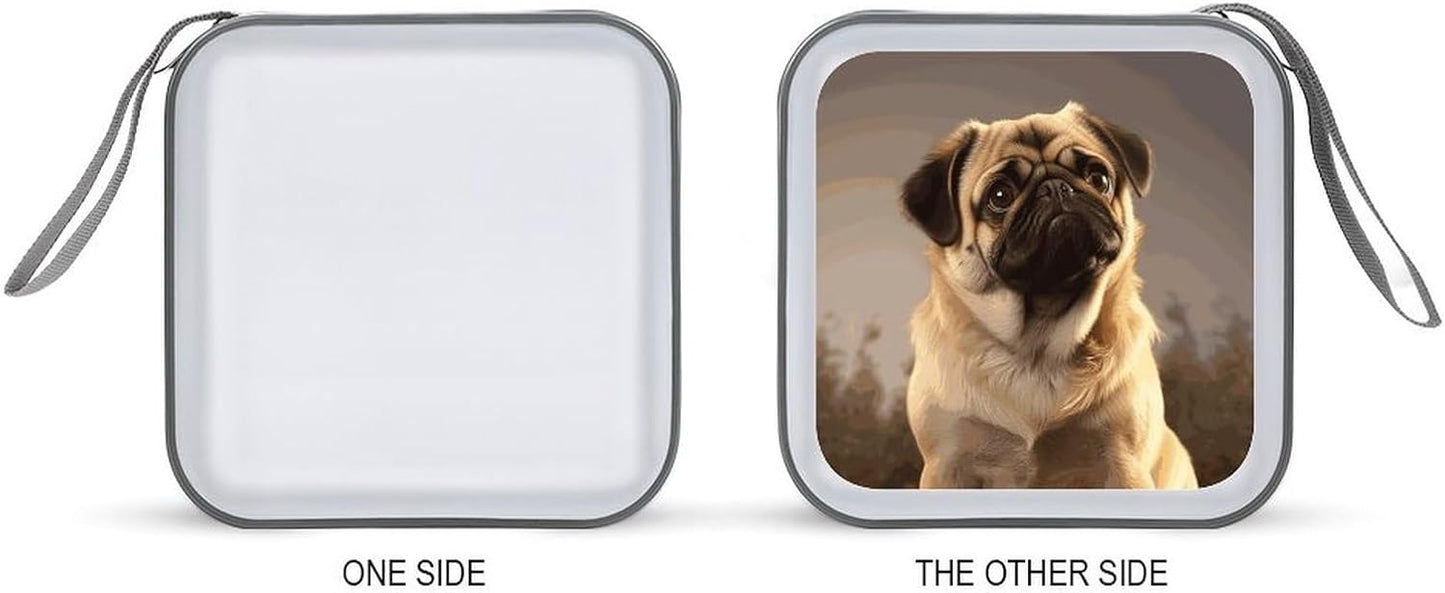 Cute Pug Dog CD Case 40 Capacity Case Zipper CD Collection Bag with Handles Cover DVD Storage Hard Plastic DVD Disc Cases Storage Binder for Car Home Office Travel