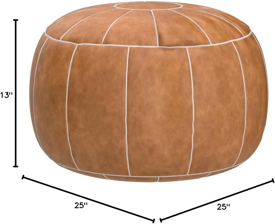 Decorative Pouf Foot Stool Round Unstuffed Leather Ottoman Cushion Storage seat or for Resting Your Feet on, Floor Chair Foot Living Room Bedroom Kids Room and Wedding (Brown)