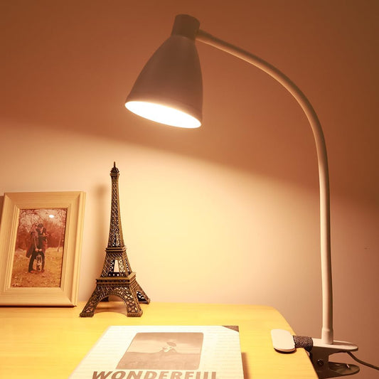 Clip on Lamp Reading Lights,3 Color Modes 10 Brightness Dimmer with Auto Off Timer Eye-Caring 360° Flexible LED Desk Lamp Gooseneck Clip for offic Bed Desk Headboard Dorm ,AC Adapter Include,White