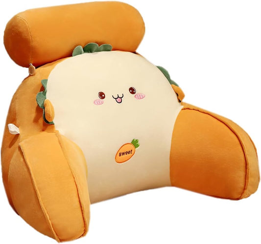 Cartoon Bed Rest Reading Pillow Soft Chair Lumbar Back Support Cushion Sofa Rest Waist Pillow Bed Backreat Pillows (Smile-Carrot Pattern, 70×40cm/27.56"×15.7")
