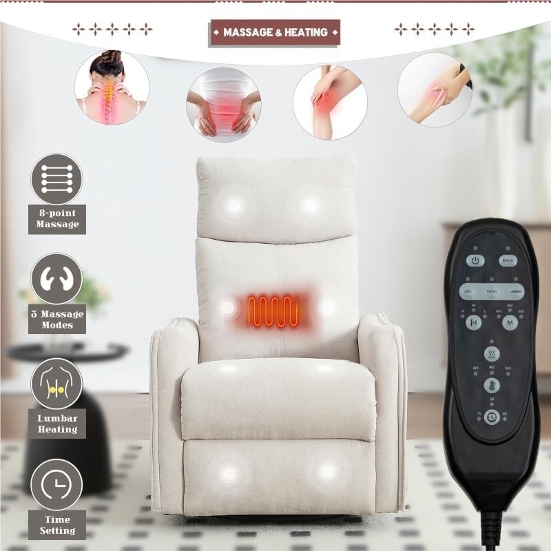 Rocking Recliner Chair with Heat and Massage Modern 360 Swivel Glider Chairs Reclining Backrest and Footrest for Adults Bedroom Living Room Office