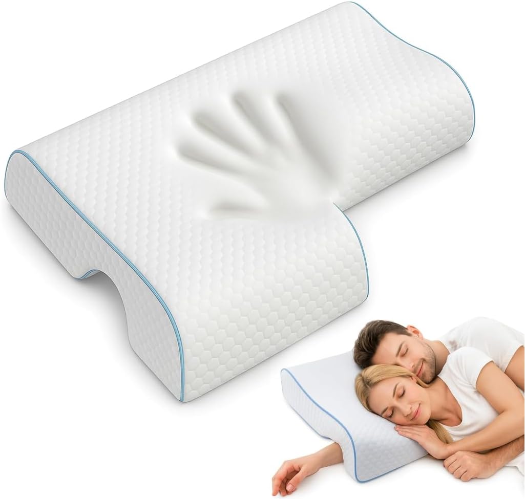 Ergonomic Memory Foam Cuddle Pillow, Arched Side Sleeper Pillow with Arm Tunnel and Arm Hole, Under Arm Support Pillow for Neck and Arm Pressure Relief, Removable Cover (Right Arm)