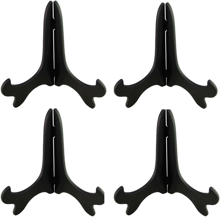 Artliving Black 6" Wood-Like Plastic Easels Plate Display Stands Picture Frame Stand Holder-Set of 4