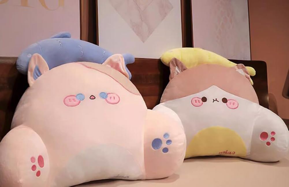 Cartoon Cat Bed Backrest Pillow Sofa Lumbar Back Cushion Office Chair Waist Support Pillow Soft Reading Back Pillow (Mixed Color, 55×40CM/21.65"×15.7")