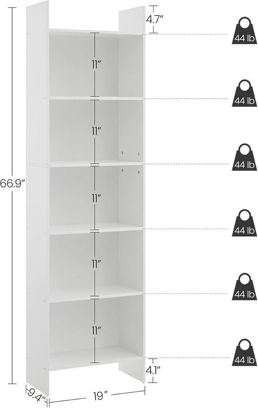 6-Tier Bookshelf, 66.9 Inches Floor Standing Bookcase, Display Storage Shelf, Corner Shelf, Home Decor Furniture for Home Office, Living Room, Bedroom, White 01103XBC