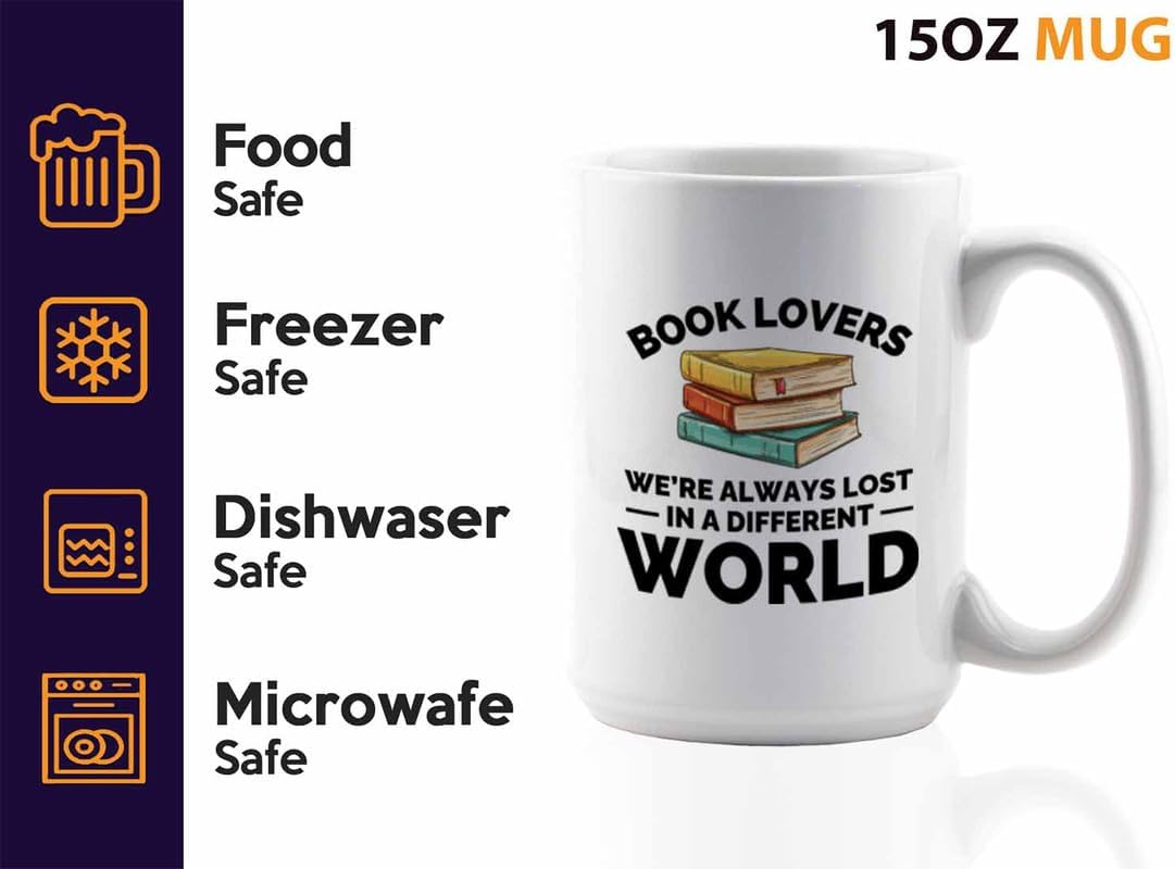 Book Lover Coffee Mug 15oz White - Always lost in - Gift For Poets Bookish People Bibliophile Librarian Book Club Reader