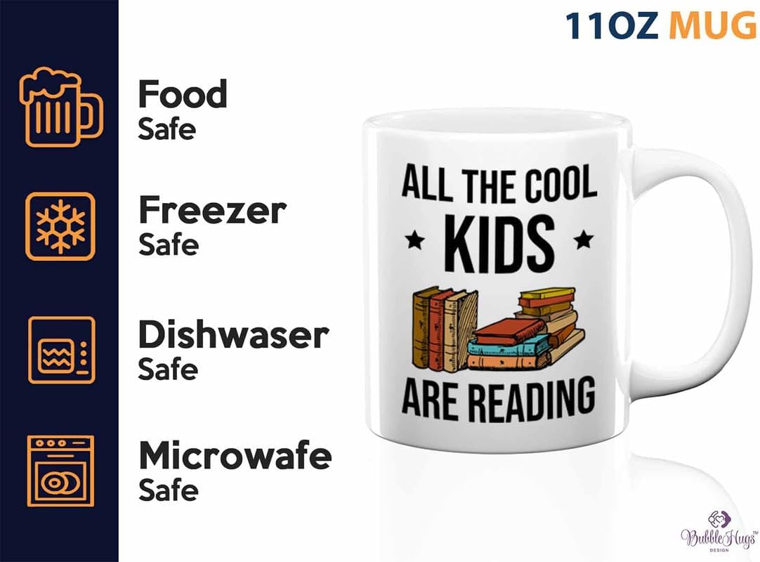 Reading Bookworm Coffee Mug 11oz White - All The Cool Kids Are Reading - Reading Reader Book Worm I Know Things Book Addict Book Lover Bookish Novelist Librarian Writer