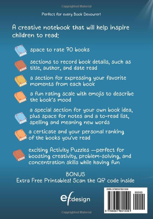 Reading Log - Book Review Journal for Kids Ages 5-12: Fun Tracker to Explore, Rate and Express Feeling with Creativity with interactive writing prompts and extra Activity Puzzles