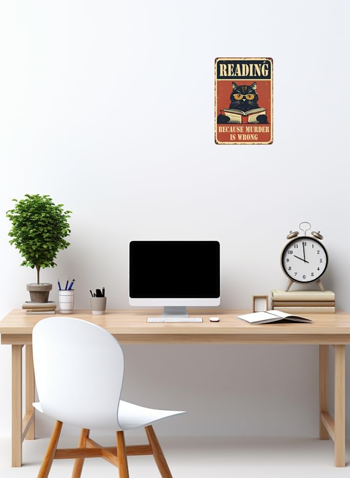 Funny Sign Vintage Tin Metal Sign Retro Wall Art for Library Study Entryway Living Room and Coffee Bar Great Gift for Friends 12x8 Inch (READING)