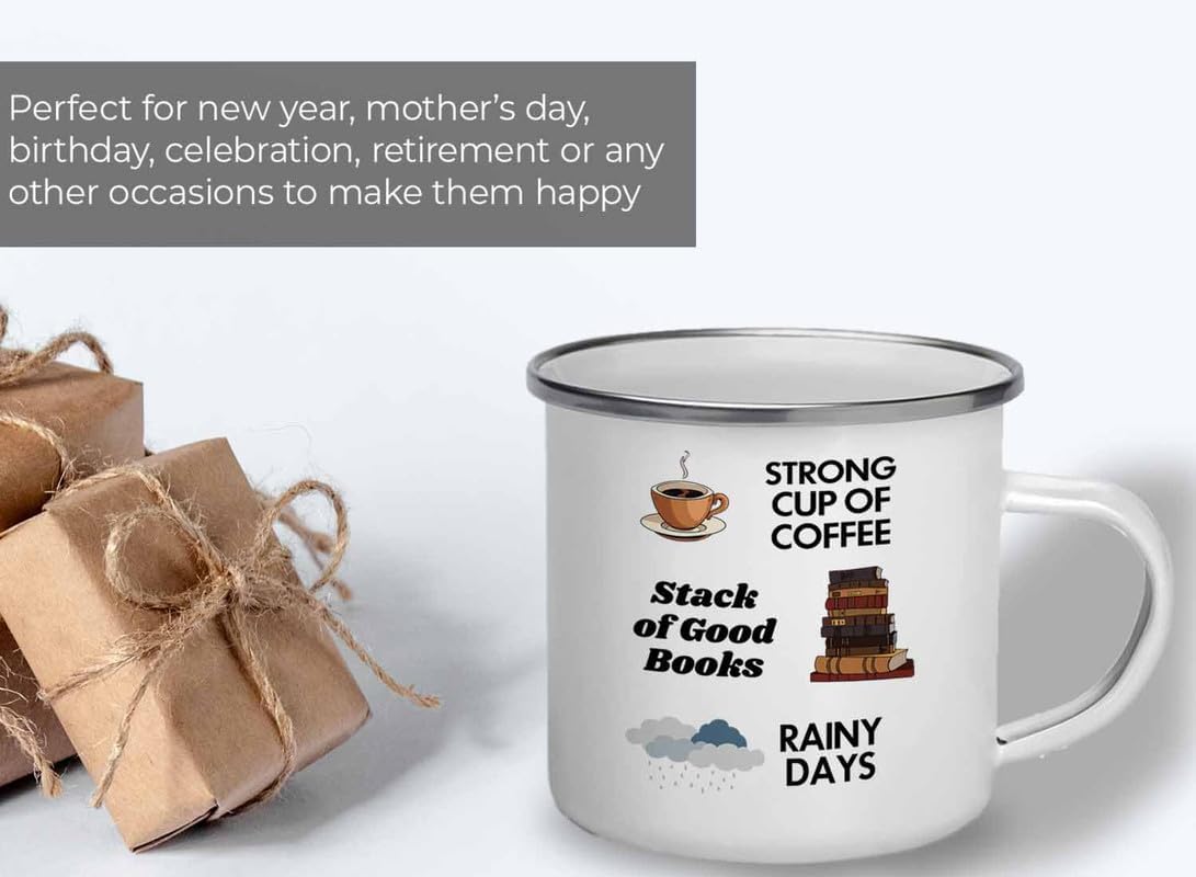Reading Camper Mug 12oz - Coffee Book Rainy Days - Reader Gift Bookworm Owl Lover Cat Lover Book Lover Novelist Librarian Writer