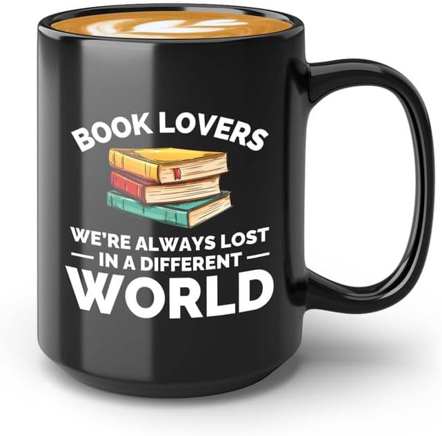 Book Lover Coffee Mug 15oz Black - Always lost in - Gift For Poets Bookish People Bibliophile Librarian Book Club Reader