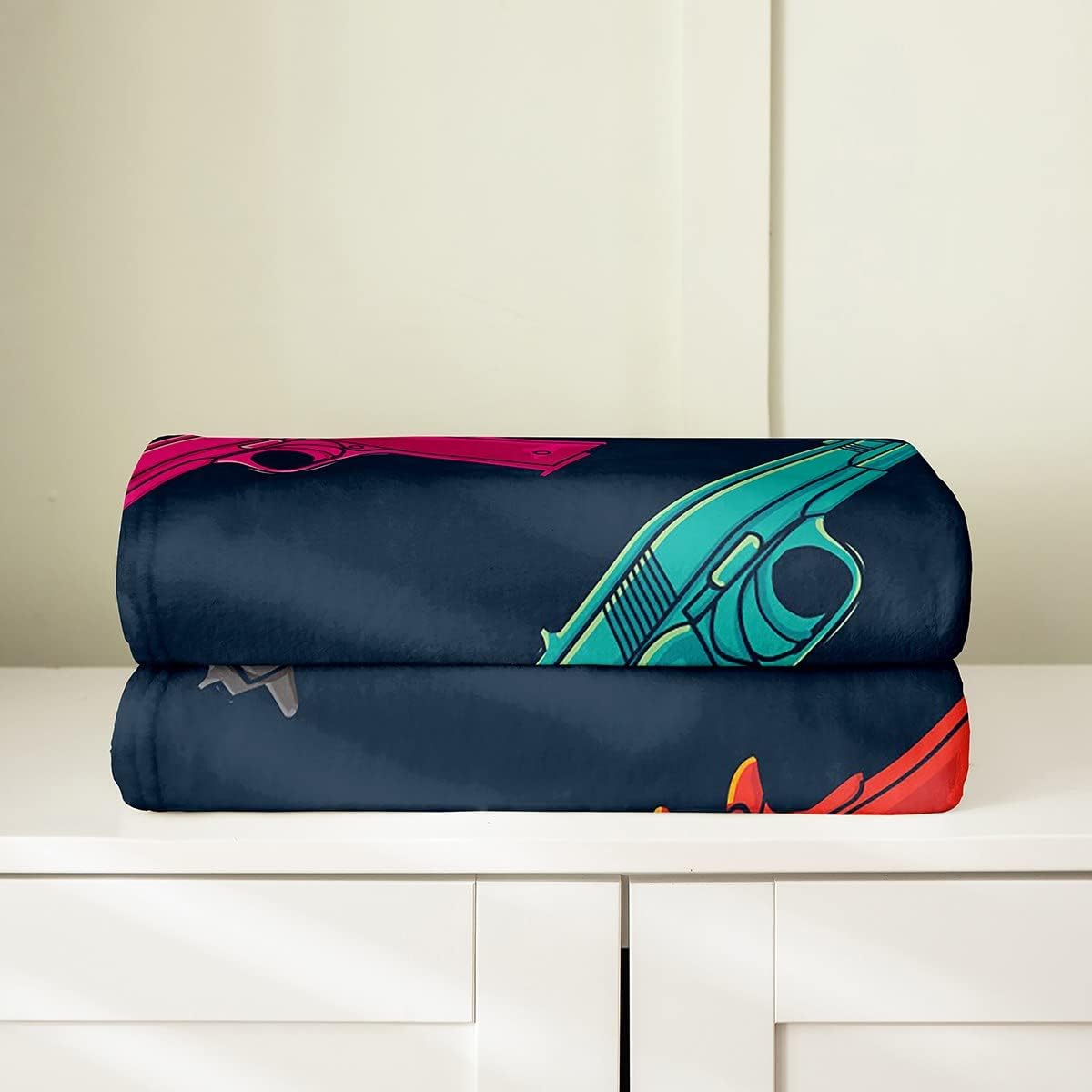 Colorful Pistol Print Fleece Throw Blanket,All Season Vice City Modern Luxury Bed Blanket Army Gun Flannel Fuzzy Blanket for Bed Sofa Couch,Bedroom Decor Plush Blanket Throw 50"x60"