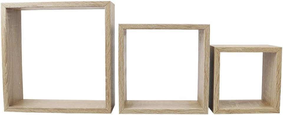 Home Basics Sturdy & Attractive Floating Wall Cubes, Oak | Shadow Box Frames are Perfect for Any Room | Frame Your Favorite Items on Display