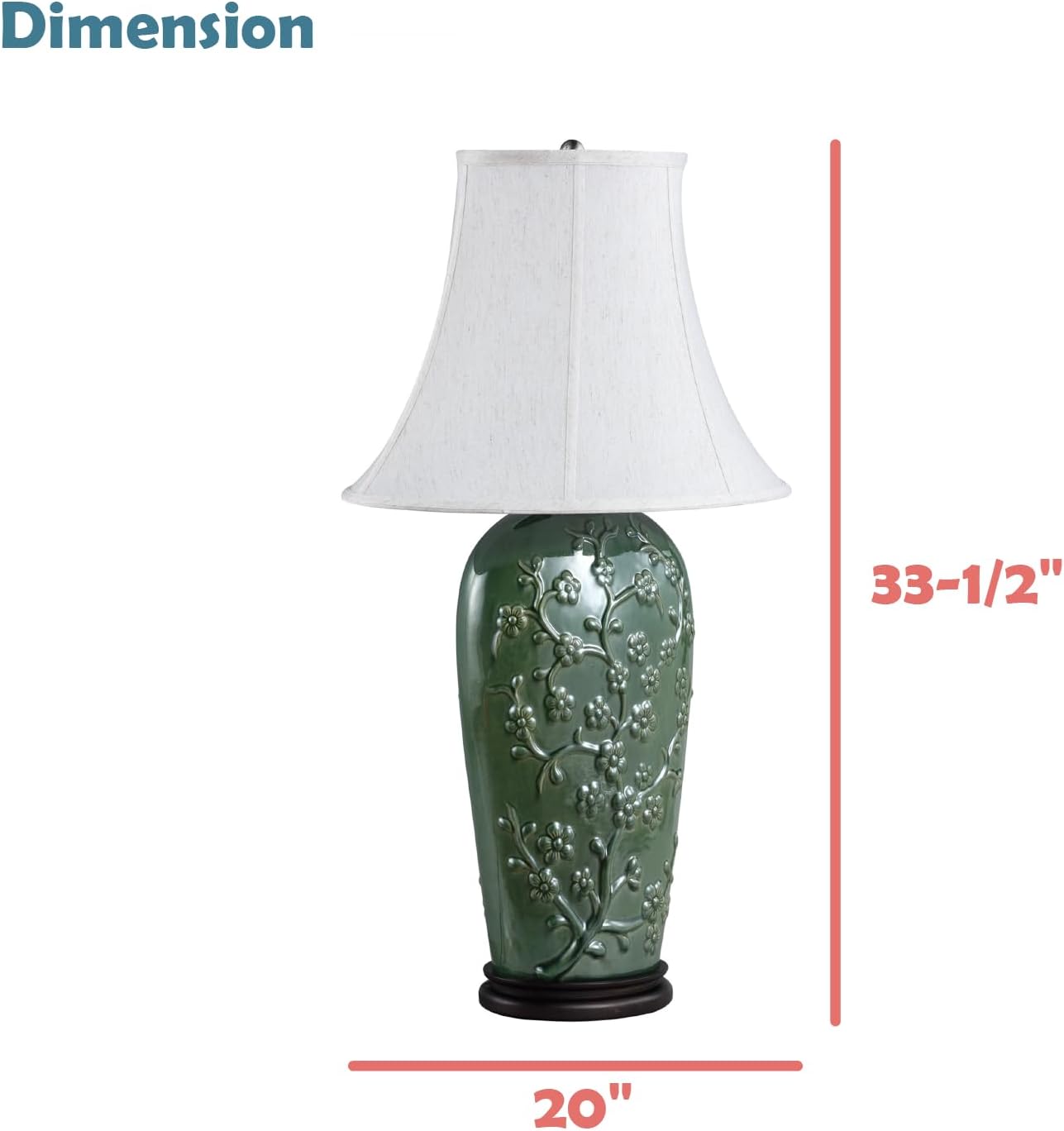 Aspen Creative 40013, 33 1/2" High Traditional Ceramic Table Lamp, Green with Dark Brown Wood Base and Oval Bell Shaped Lamp Shade in Off White, 20" x 11" Wide