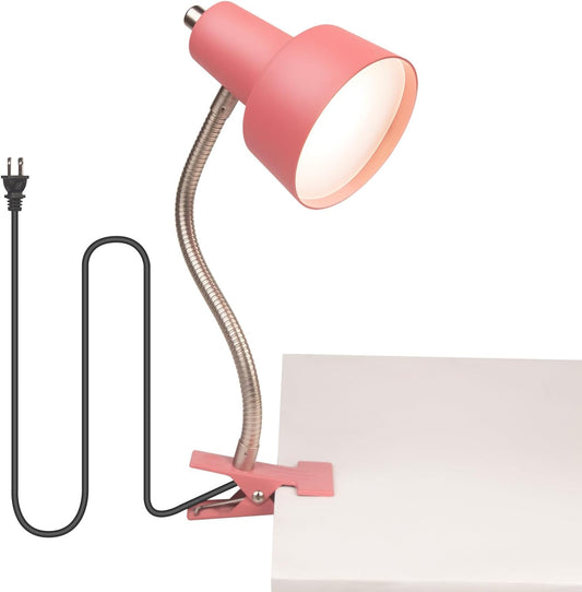 HonoDing Energetic Clip on Lamp for Bed, Non-Dimmable Reading Light for Bed and Desk, 4000K Cool White, 3.5W 240 LM Flexible Gooseneck lamp, Eye Protection (Pink)