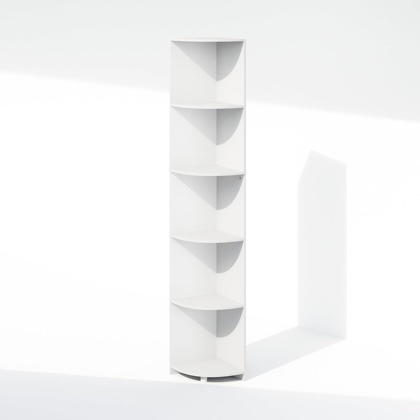 5-Tier Bookshelf with Corner Shelf — 12×12×70.8 in, White