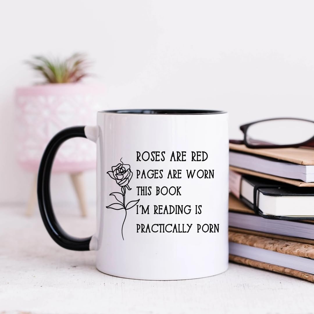 Smutty Books Lovers Coffee Mug, Smut Spciy Book Reader Gift Water Cup, Roses Are Red, 11 oz Novelty Coffee Mug for Readers Reading Woman Man Bookworm Book Party Gifts
