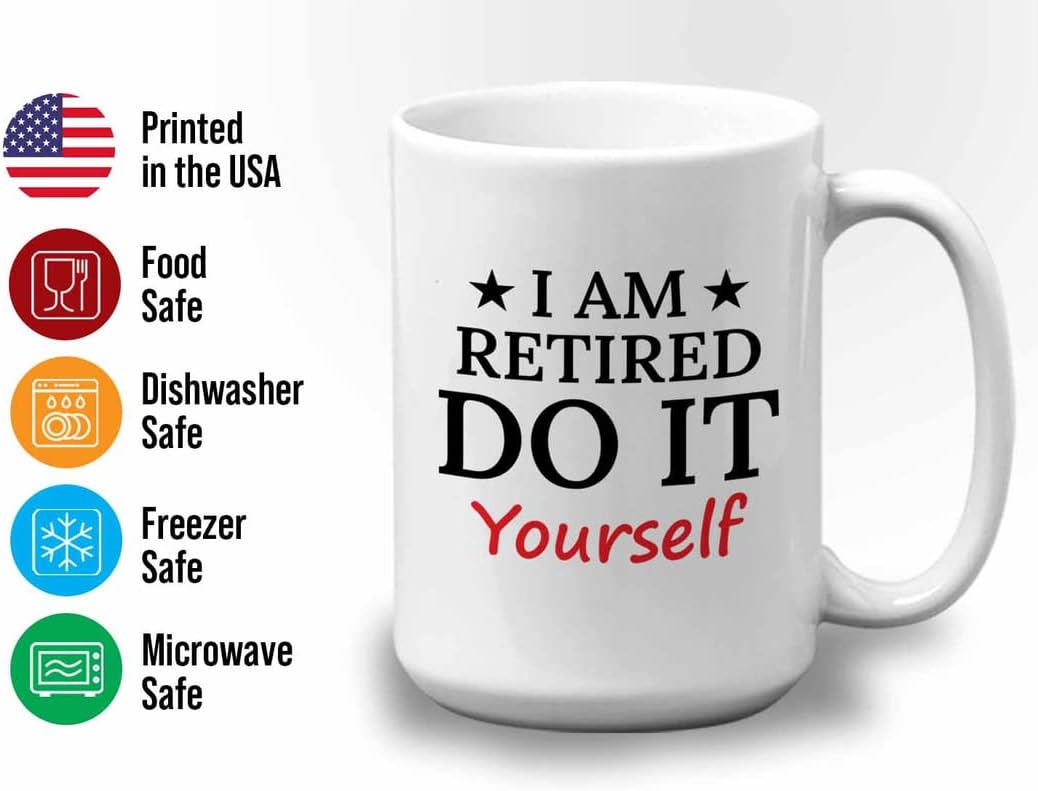 Retirement Coffee Mug 15oz White - Retired Do It Yourself - Funny Retired Vintage Gift For Coworker Grandpa Dad Book Lover Librarian Bookworm Writer Reader