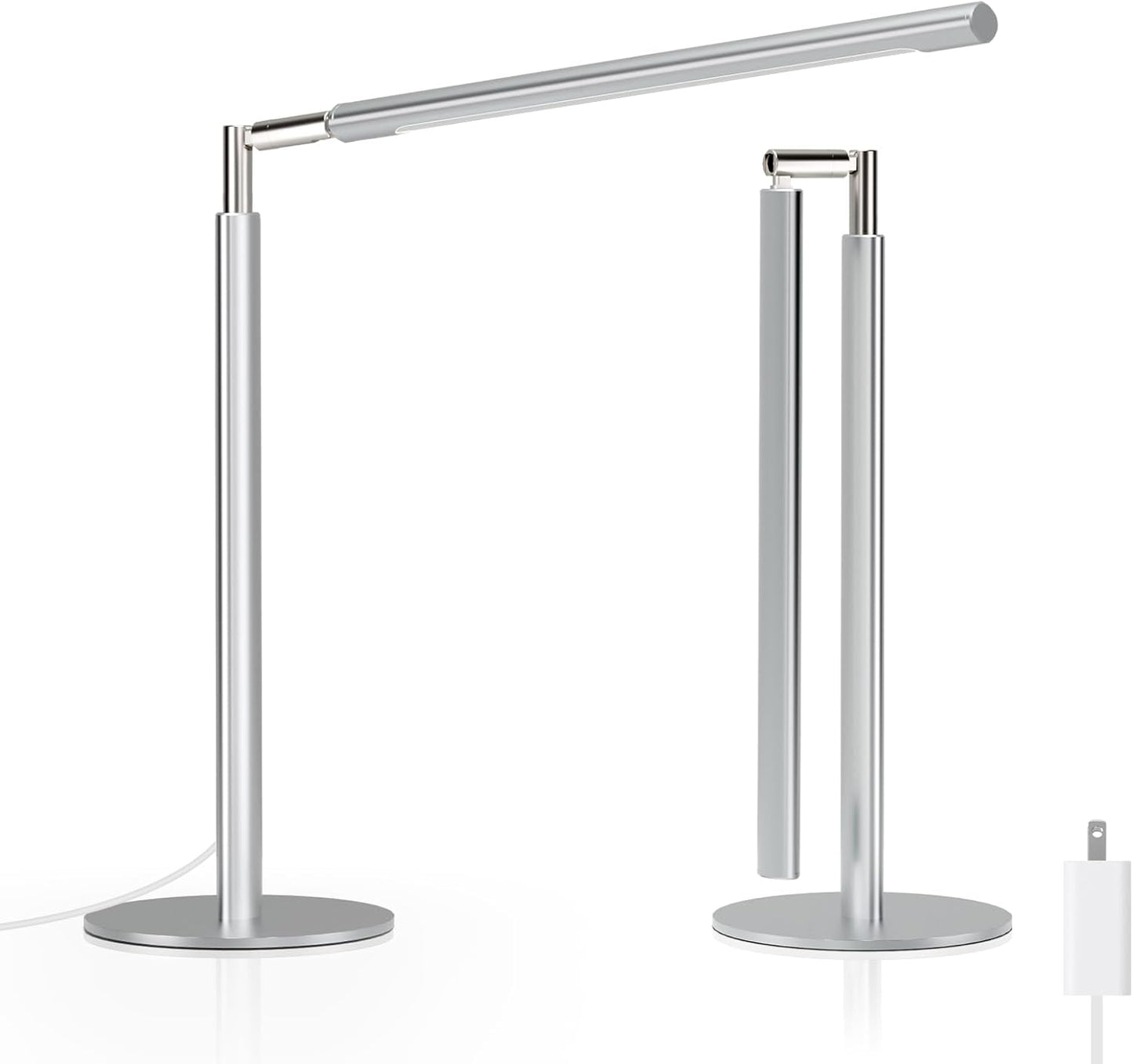 Metal Desk Lamp for Home Office - 16'' Foldable LED Desk Light for Reading, 4 Color Temps, 15W 1200Lm Dimmable Table Lamp with Flexible Arm, Task Lamp for College Dorm Study Painting, Silver
