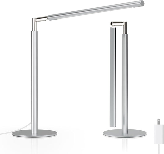 Metal Desk Lamp for Home Office - 16'' Foldable LED Desk Light for Reading, 4 Color Temps, 15W 1200Lm Dimmable Table Lamp with Flexible Arm, Task Lamp for College Dorm Study Painting, Silver