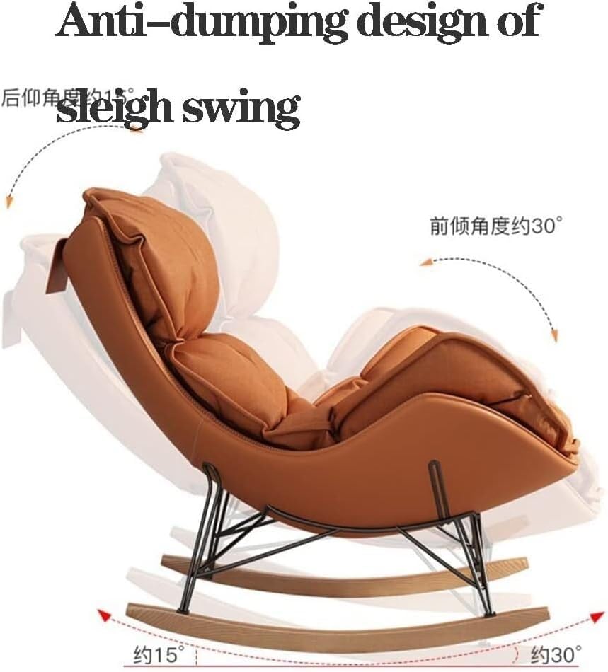 LSLYTQ Leisure Sofa Rocking Chair Glider Rocker with High Backrest Armchair with Ottoman Living Room Tech Cloth Rocker Chairs with Solid Wood Legs