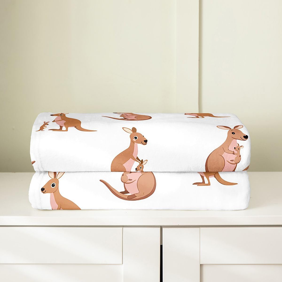 Feelyou Kids Kangaroo Throw Blanket All Season, Cute Wild Animal Bed Blanket for Girls Boys Bedroom Wild Kangaroos Decor Fleece Blanket, Brown Flannel Fuzzy Plush Blanket Queen 90"x90"