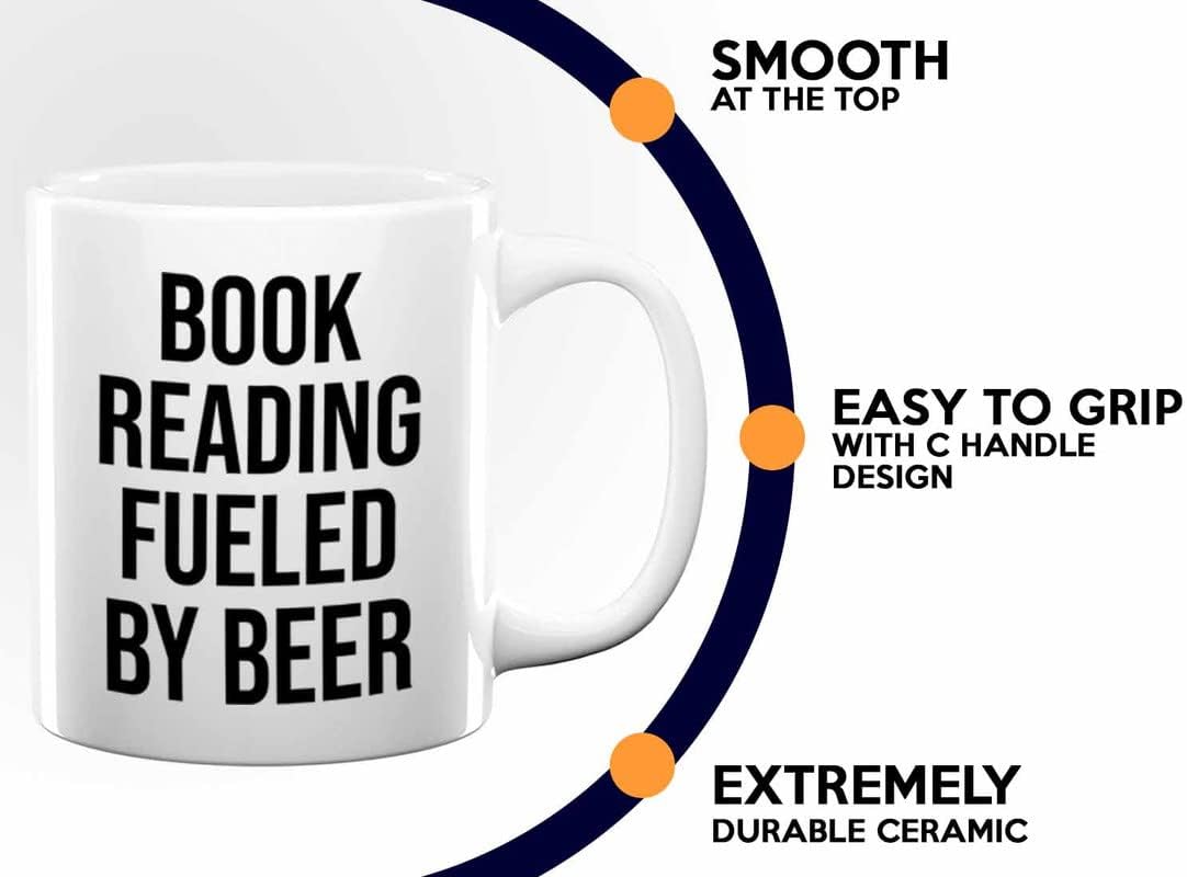 Hobby Beer Lover Coffee Mug 11oz White - book reading fueled by beer - Mountain Biking, Bike Riding, Bicycling Lover, Cycling Bike Enthusiast, Road Bike