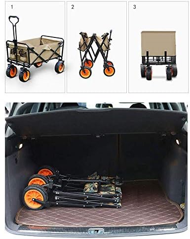 Portable Camping Cart,Folding Wagon, Garden Trolley Capacity 60 Kg, Portable Garden Cart with 4 Wheels, for Transport Garden Tools, Pets, Travel, Camping, Concerts, Beaches