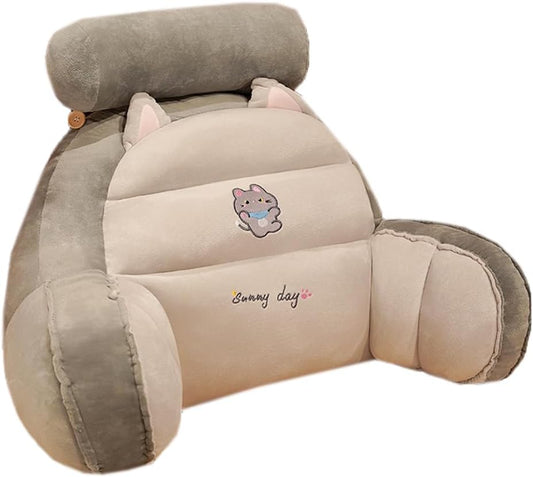Tingting's Dream Cartoon Soft Bed Rest Reading Pillows Sofa Backrest Cushion Office Chair Lumbar Support Pillow Bed Reading Back Pillow (Gray-Cat Pattern, 60×45CM/23.6"×17.7")