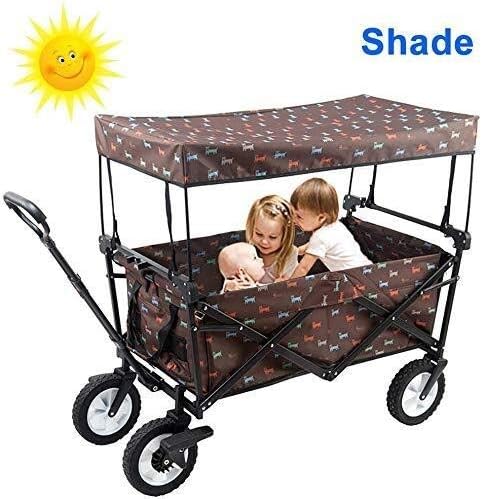 Garden Carts Folding Wagon Cart,Utility Garden Cart Collapsible Outdoor Trolley with Sun/Rain Shade,80 Kg/176 Pounds Capacity,Push Bar for Shopping,Beach