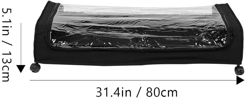 PRETYZOOM Bed Storage Drawers with Lid and Wheels, Large Black Iron Frame Clothes Organizer with Fabric Base, Rolling Underbed Storage Cart for Clothes, Shoes, and Books