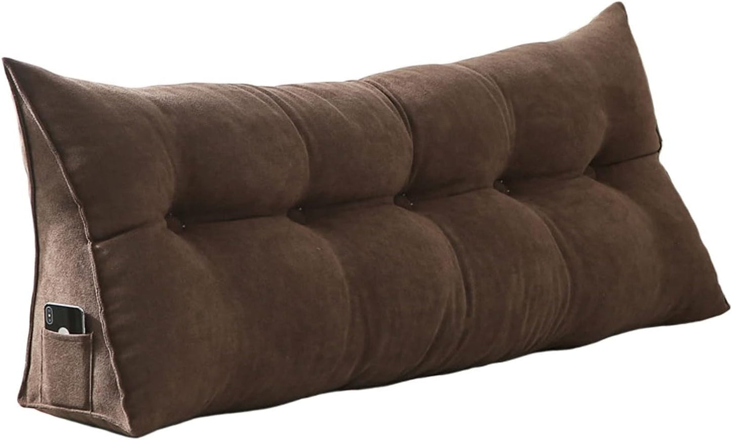 Soft Reading & Bed Rest Pillow Wedge Backrest Pillow Headboard Reading Pillows with Pockets and Removable Washable Pillow Cover for Relaxing and Watching TV ( Color : Brown , Size : 59 x 9 x 19 inch )