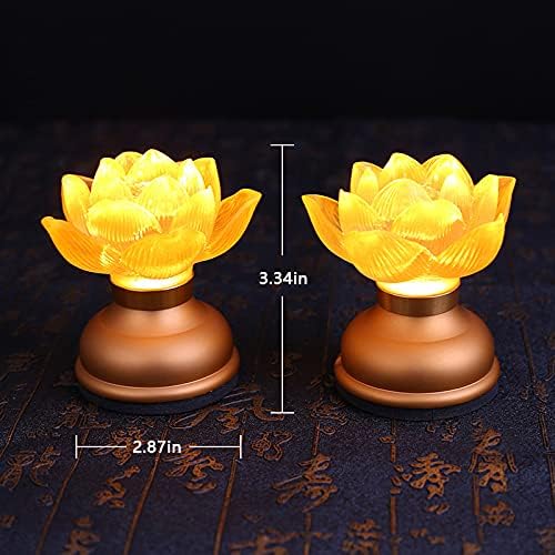 1Pair - LED Glazed Lotus Buddhist Lamp, Light offering Before Buddha, USB Rechargeable Lotus Light, Temple Decoration & Faith Supplies - 3.5 inches