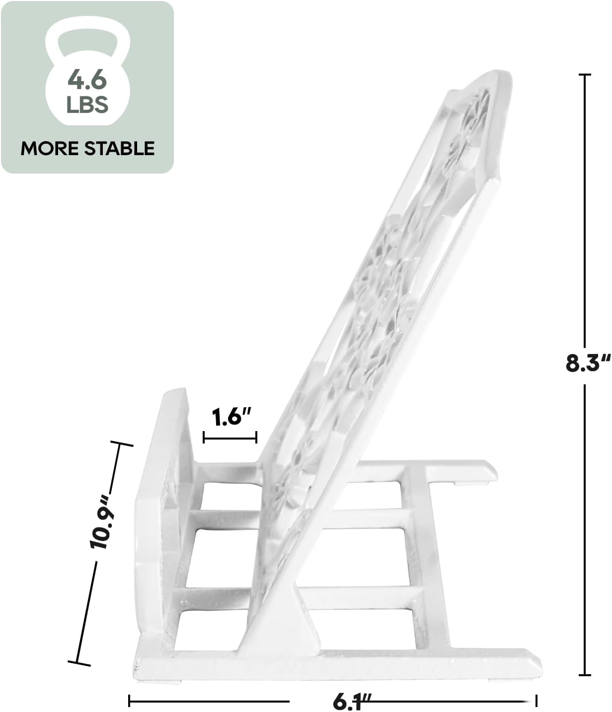 JOGREFUL Cookbook Stand, Cast Iron Heavy-Duty Recipe Book Holder, Kitchen Vintage Recipe Book Holder, Reading Rest Holder for Easel/Counter/Books/Magazine/iPad/Bible, Flower Pattern, White