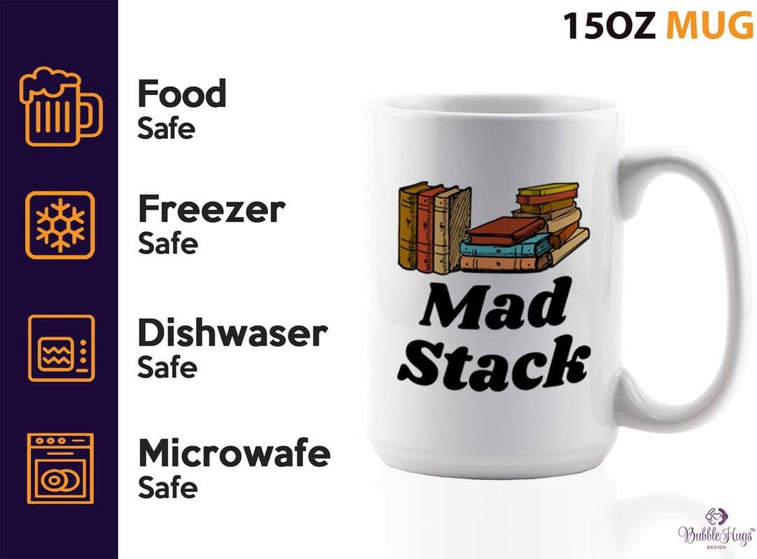Reading Coffee Mug 15oz White - Mad Stack - Reader Gift Bookworm Owl Lover Cat Lover Book Lover Novelist Librarian Writer
