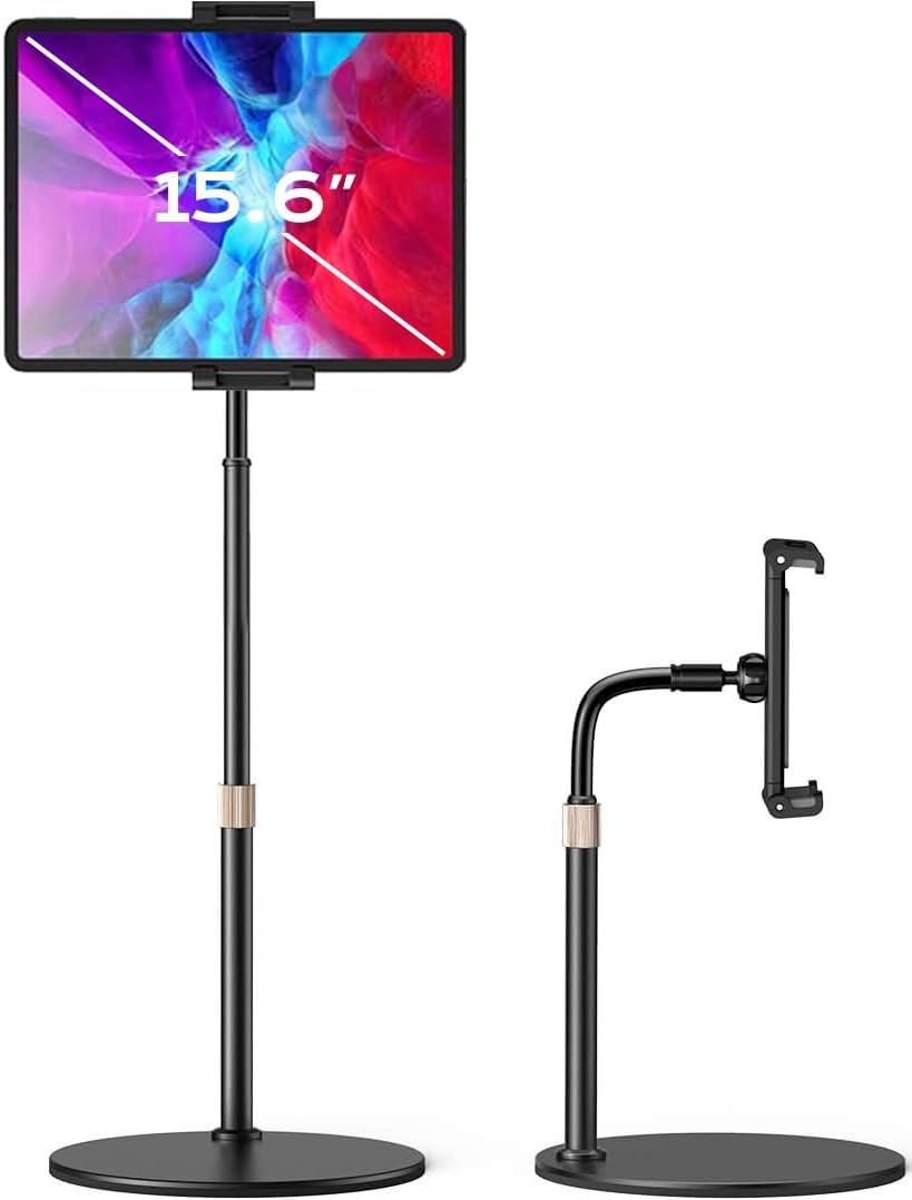 LISEN for iPad Stand for Desk Portable Monitor Adjustable Tablet Stand, Thick Case Friendly iPad Pro Holder Fits(4.7"-15.6") 12.9/10.9/10.2 Air Mini 4 3 2 Fire Tab Nexus Kindle, Black