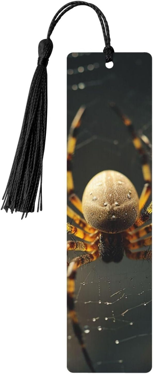 Funny Spider Bookmarks Gifts for Women Men, Wooden Bookmarks for Book Lovers, Vintage Book Marks Ornaments with Tassel, Unique Personalized Reading Page Markers Black