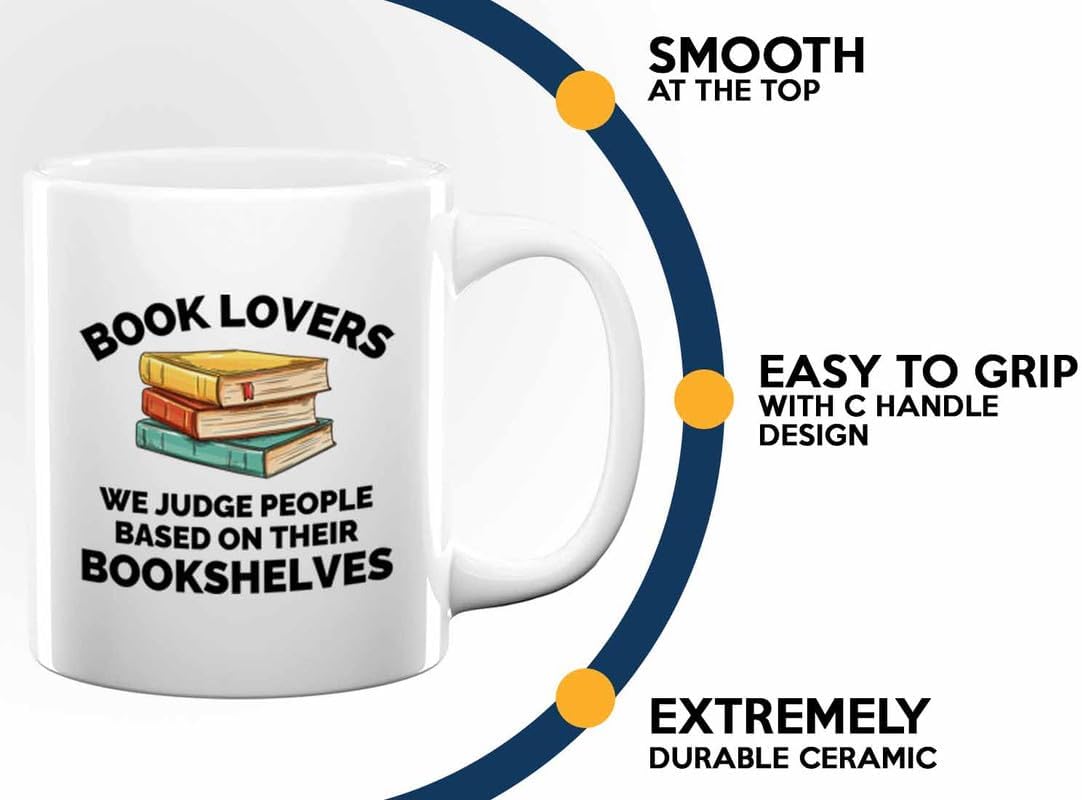 Book Lover Coffee Mug 11oz White - We judge people - Gift For Poets Bookish People Bibliophile Librarian Book Club Reader